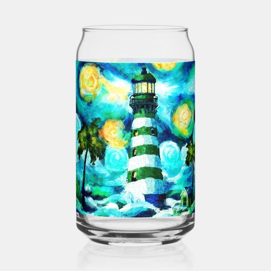Tropical Lighthouse & Palm Trees Green Blue Aquama Dosenglas (Vorderseite)