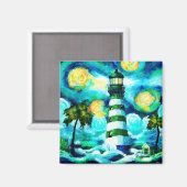 Tropical Lighthouse & Palm Trees Green Blue Aquama Magnet (Vorderseite/Rückseite)