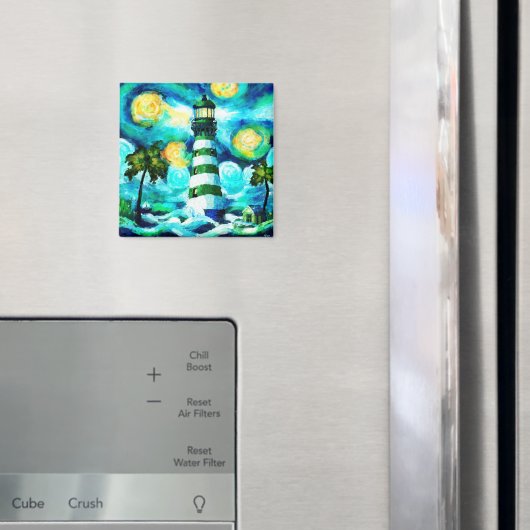Tropical Lighthouse & Palm Trees Green Blue Aquama Magnet (In Situ (Kühlschrank))