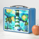 Tropical Lighthouse & Palm Trees Green Blue Aquama Metall Brotdose (Beispiel)