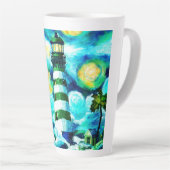 Tropical Lighthouse & Palm Trees Green Blue Aquama Milchtasse (Rechte Ecke)