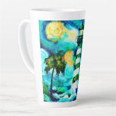 Tropical Lighthouse & Palm Trees Green Blue Aquama Milchtasse (Linke Ecke)