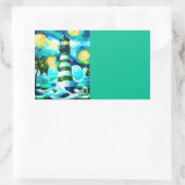 Tropical Lighthouse & Palm Trees Green Blue Aquama Rechteckiger Aufkleber (Tasche)