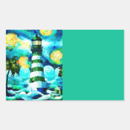 Tropical Lighthouse & Palm Trees Green Blue Aquama Rechteckiger Aufkleber