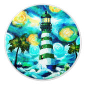 Tropical Lighthouse Palm Trees Küste Nautic Keramikknauf (Vorderseite)
