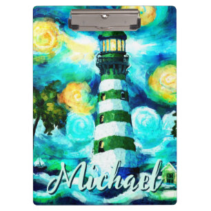Tropical Lighthouse & Palmen Personalisiert Klemmbrett