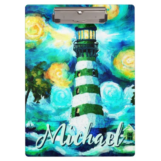 Tropical Lighthouse & Palmen Personalisiert Klemmbrett (Vorderseite)