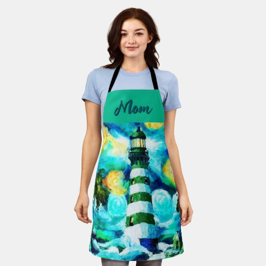 Tropical Lighthouse & Palmen Personalisiert Schürze (Getragen)