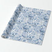 Tropical Lila Blue Floral Blätter Brautparty Geschenkpapier (Ungerollt)