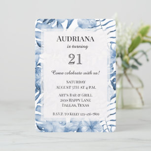 Tropical Lila Blue Floral Blätter Geburtstag Einladung