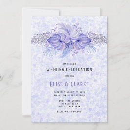 Tropical Lila Blue Palm Blätter Hochzeit Einladung