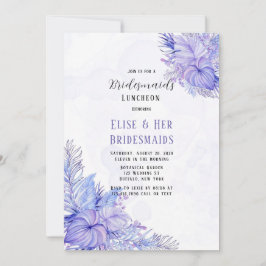 Tropical Lila Blue Palm Leaf Bridesmaid Luncheon Einladung