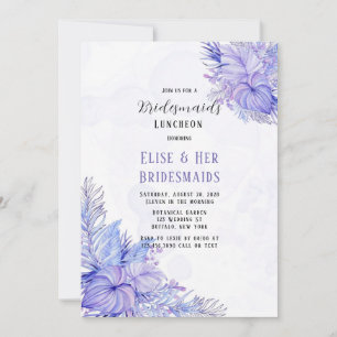 Tropical Lila Blue Palm Leaf Bridesmaid Luncheon Einladung