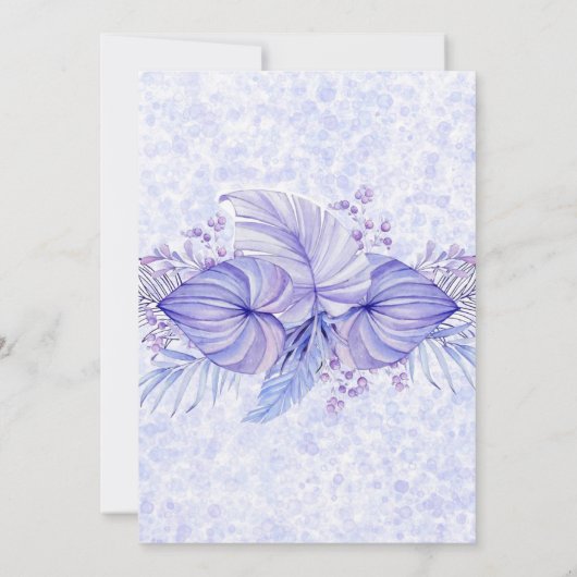 Tropical Lila Blue Palm Leaf Save the Date (Rückseite)