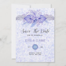 Tropical Lila Blue Palm Leaf Save the Date