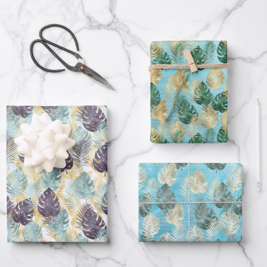 Tropical Lila Green Gold Blätter (Vorderseite)