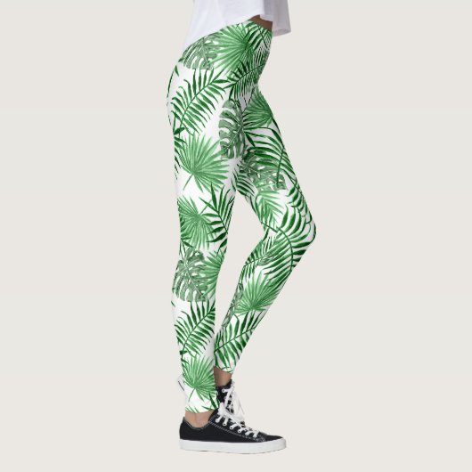 Tropical Lime Green Summer Palmtree Leafs Muster Leggings (Rechts)