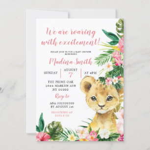 Tropical Lion Cub Girl Baby Shower Einladung