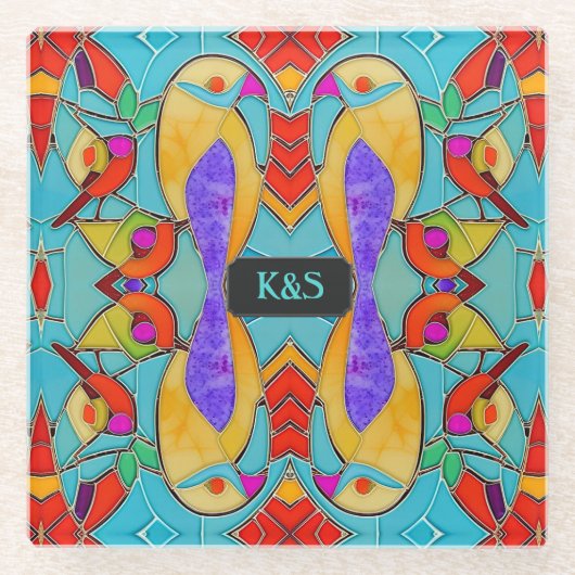 Tropical Lovebird farbenfrohe Glasfliesen nach Maß Glasuntersetzer (Vorderseite)