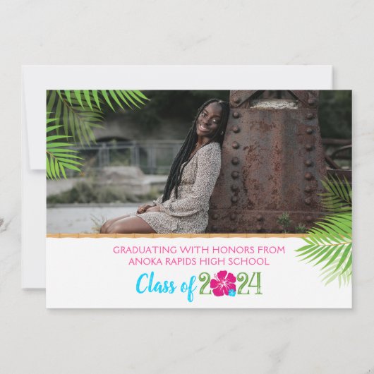 Tropical Luau Abschluss 2 Foto Einladung (Rückseite)