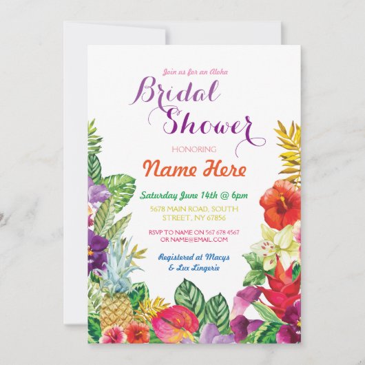 Tropical Luau Aloha Brautparty Einladung (Vorderseite)