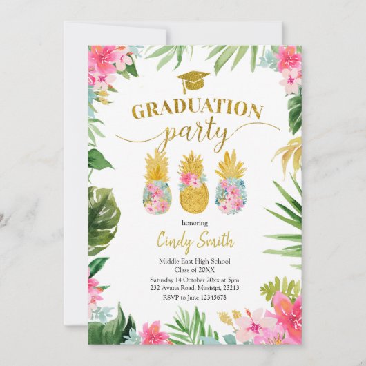 Tropical Luau Ananas Abschluss Einladung (Vorderseite)