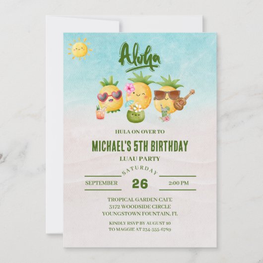 Tropical Luau Ananas Beach Geburtstag Einladung (Vorderseite)