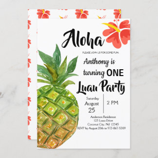 Tropical Luau Ananas Erster Geburtstag Einladung