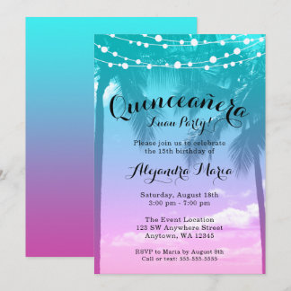 Tropical Luau Aquamarin Pink Quinceanera Einladung