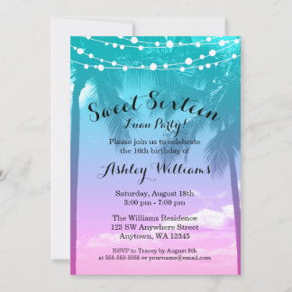 Tropical Luau Aquamarin Pink Sweet 16 Geburtstag Einladung