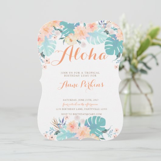 Tropical Luau Birthday Einladung (Stehend Vorderseite)