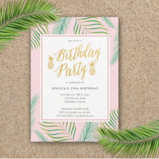 Tropical Luau Birthday Einladungen in Pink & Gold