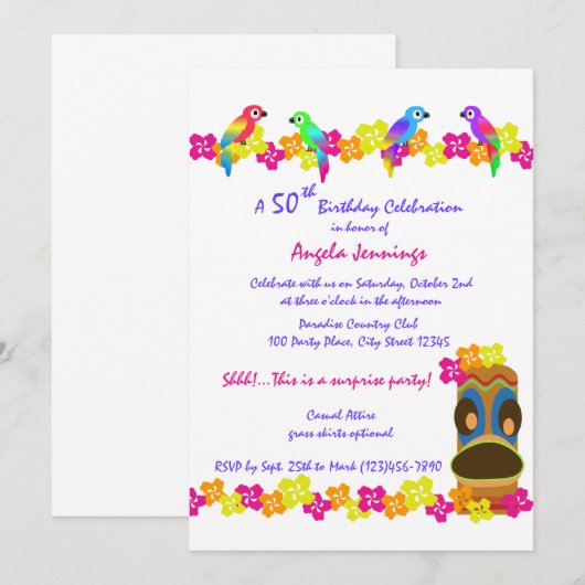 Tropical Luau Einladung (Vorne/Hinten)