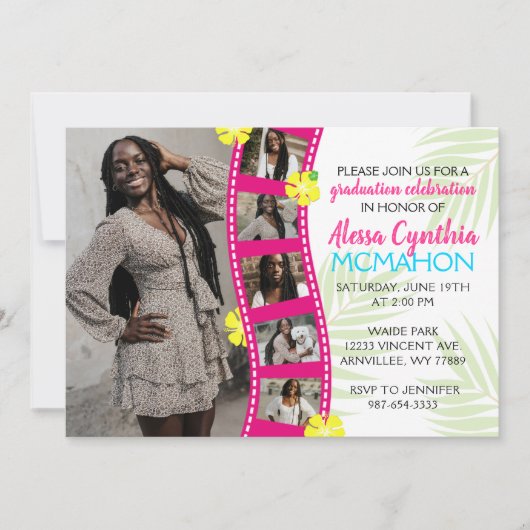 Tropical Luau Filmstrip 6 Foto Abschluss Einladung (Vorderseite)