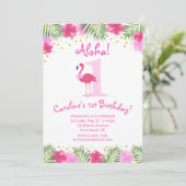 Tropical Luau Flamingo 1st Birthday Girl Einladung (Stehend Vorderseite)