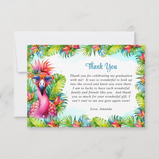 Tropical Luau Flamingo Abschluss Vielen Dank Dankeskarte (Rückseite)