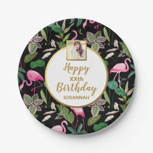 Tropical Luau Flamingo Palm Blätter, Foto zum Gebu Pappteller