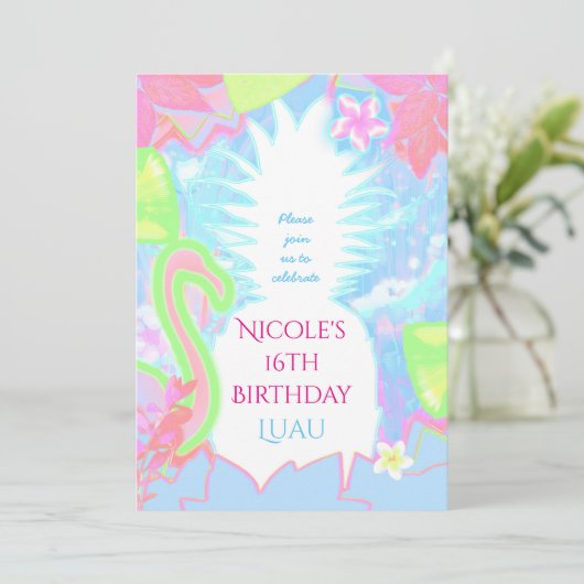 Tropical Luau Fun Colour Pineapse Party Einladung (Stehend Vorderseite)