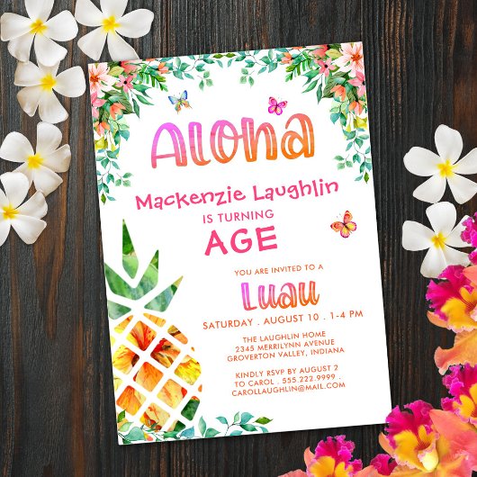 Tropical Luau Girl Birthday Aloha Pineaple Einladung
