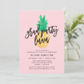Tropical Luau Graduation Party Einladung in Rosa (Stehend Vorderseite)