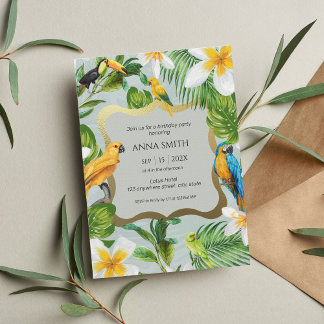 Tropical Luau Parrots Plumeria Geburtstagsparty Einladung