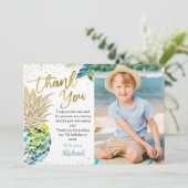 Tropical Luau Party Ananas Strand Geburtstag Foto Dankeskarte (Stehend Vorderseite)