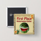 Tropical Luau Party Tiki Hut 1 Place Watermelone Button (Vorne & Hinten)