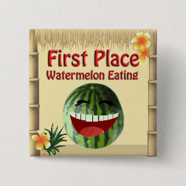 Tropical Luau Party Tiki Hut 1 Place Watermelone Button