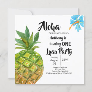 Tropical Luau Pineapa Erste Geburtstagsparty Einladung