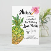 Tropical Luau Pineapa Geburtstagsparty Einladung (Stehend Vorderseite)