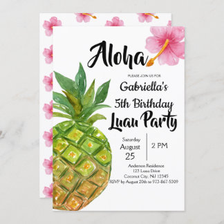 Tropical Luau Pineapa Geburtstagsparty Einladung