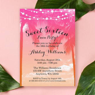 Tropical Luau Pink Orange Sweet 16 Geburtstag Einladung