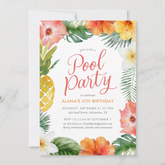 Tropical Luau Pool Party Geburtstag Einladung (Vorderseite)