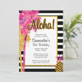Tropical Luau Stripes 21. Geburtstag Einladung (Stehend Vorderseite)